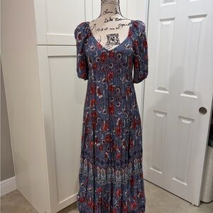 Knox Rose Blue Grey & Red Floral Maxi Dress